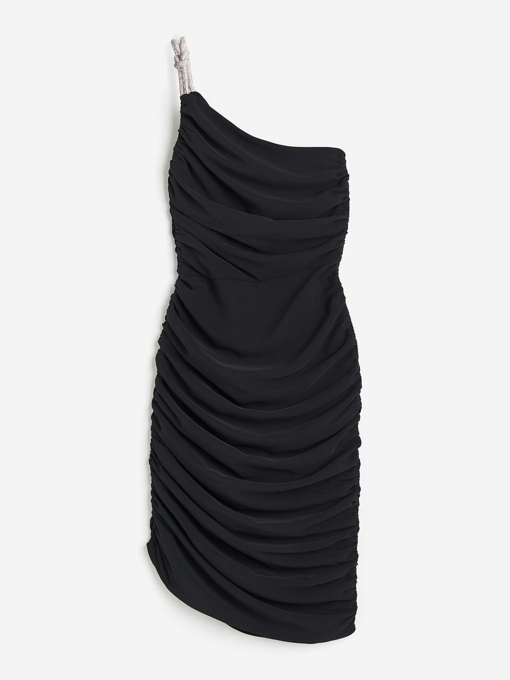H&M One-Shoulder Black Ruched Dress with Sparkle Strap